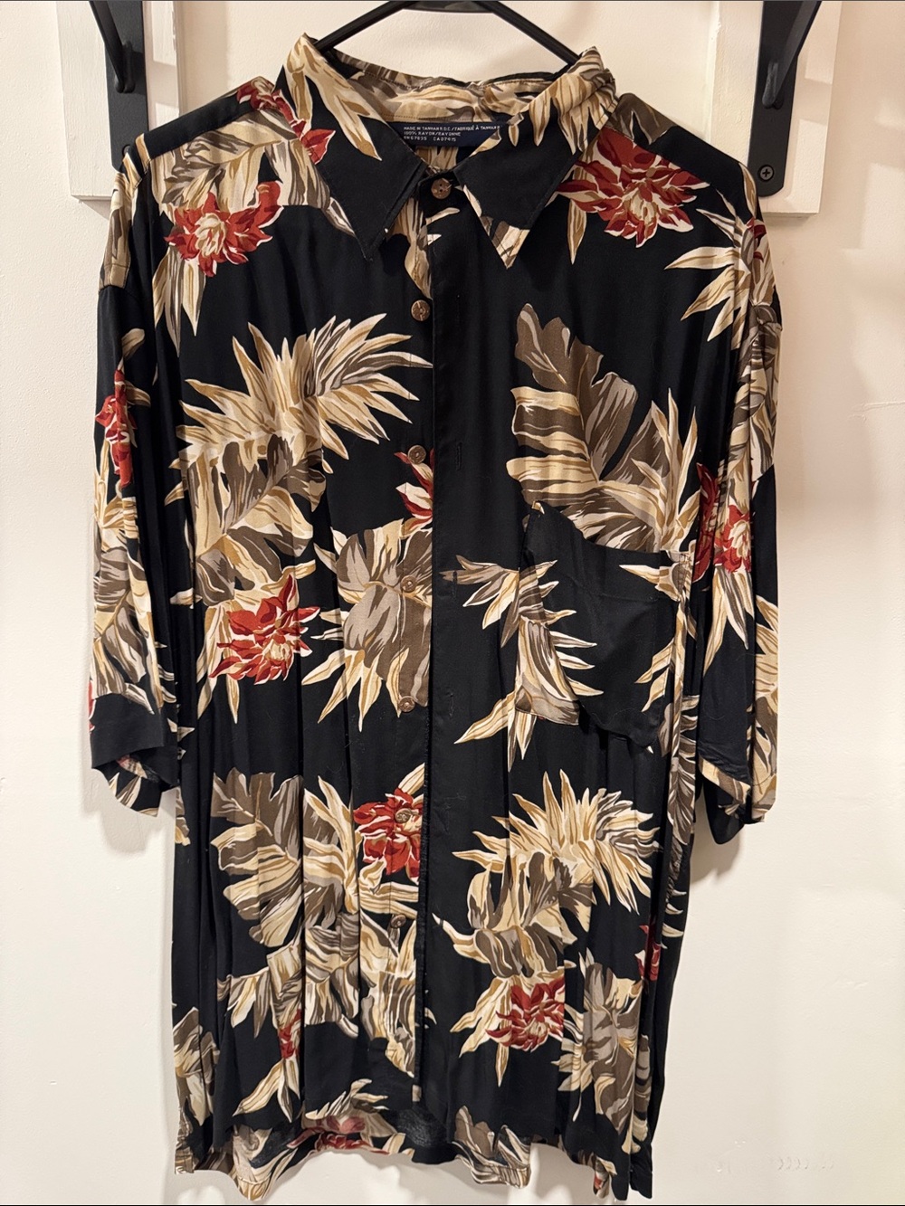 Nautica Black Short-Sleeve Tropical Print Button-Down Shirt